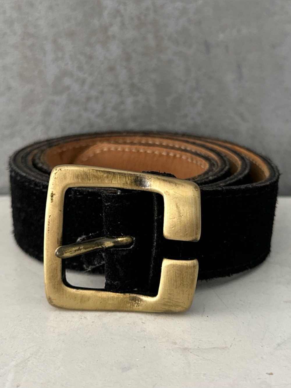 VINTAGE CLUB MONACO BLACK SUEDE LEATHER BELT SMALL MADE IN USA